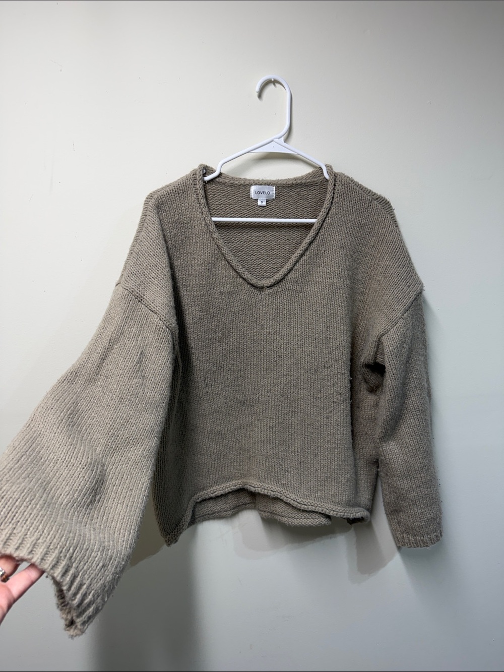 Taupe V-Neck Relaxed Pullover Sweater